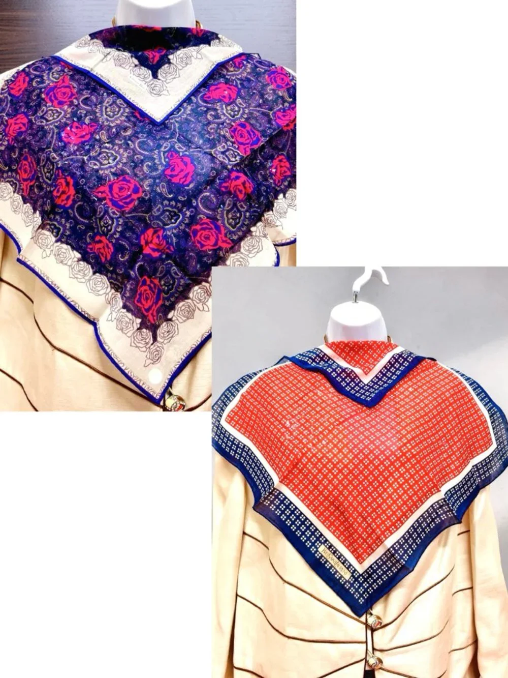 2) New Christian Dior & YSL Mini Scarf/Neck-kerchief Cott 18.5" Red Blue (19 - Picture 2 of 16